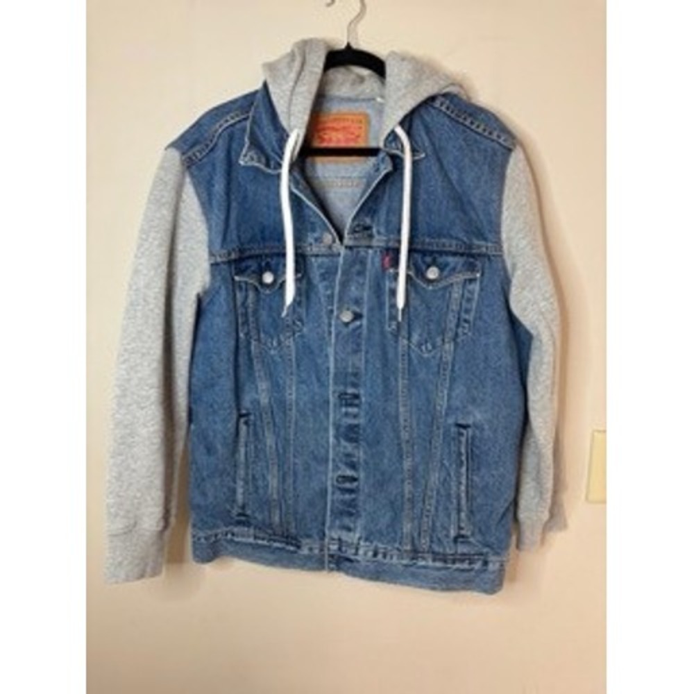Levi Strauss Co Mens XL Denim Jacket Hoodie Combo Blue Grey